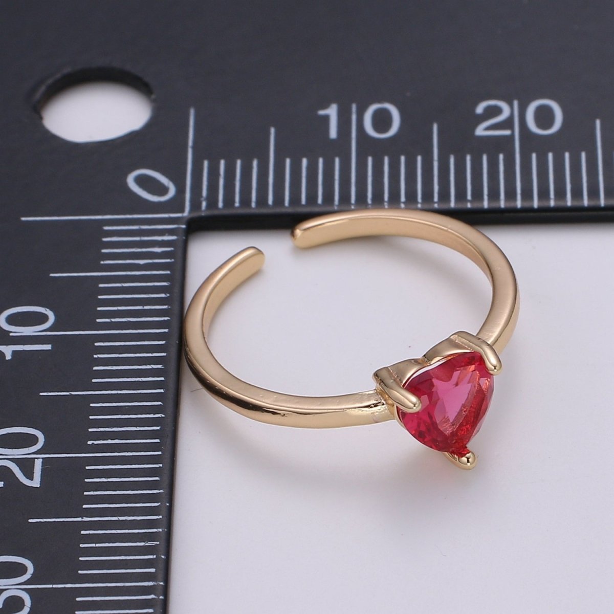 Delicate Pink Heart Ring 18k gold Filled Solitaire Cubic Zirconia promise ring for her Open Adjustable Ring - DLUXCA