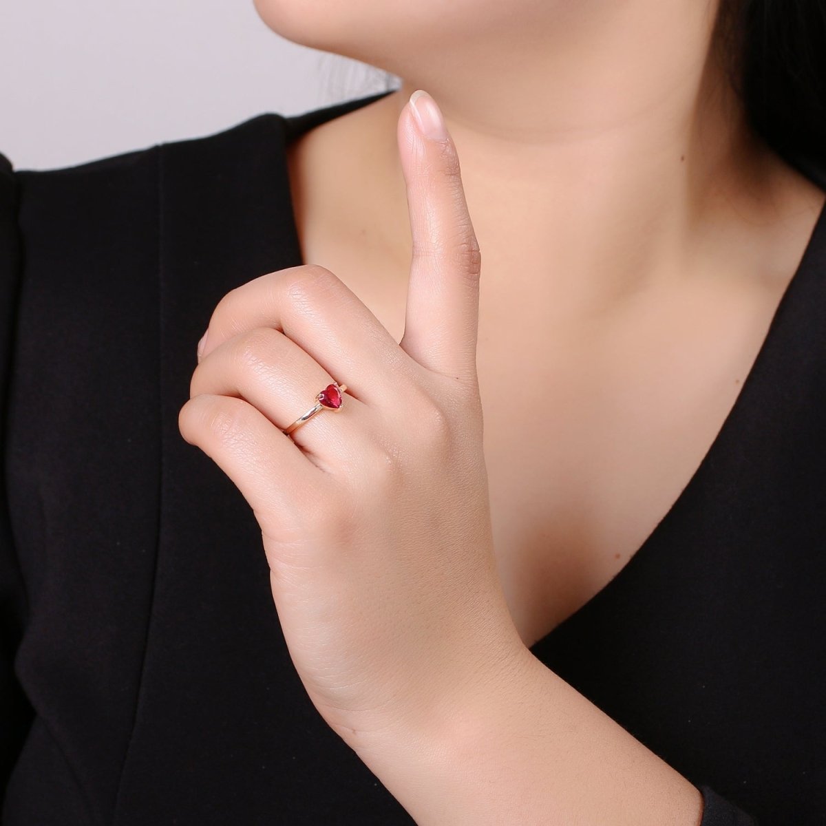 Delicate Pink Heart Ring 18k gold Filled Solitaire Cubic Zirconia promise ring for her Open Adjustable Ring - DLUXCA