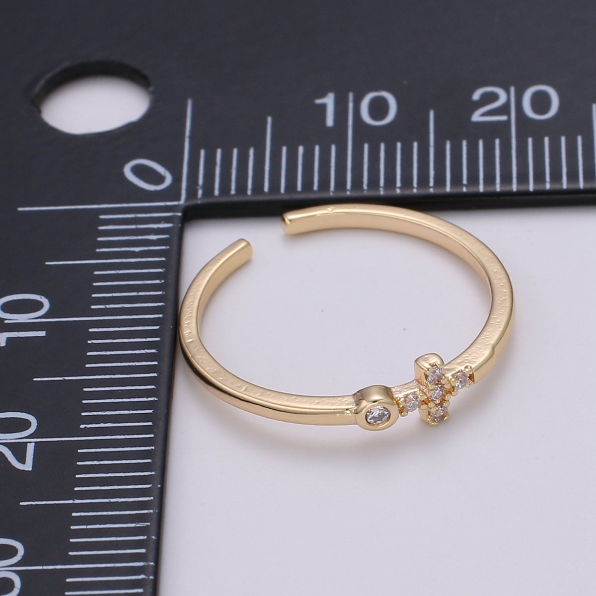 Delicate Sideway Cross Ring 18k gold Filled Open Adjustable Ring R306 - DLUXCA