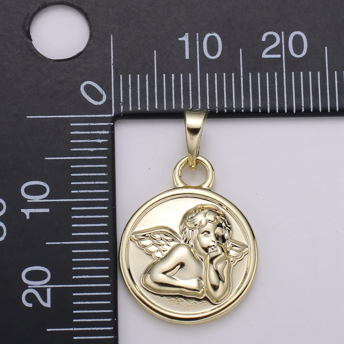 Detailed Cherub Angel Coin Medallion 15mm Disc Charm 14k Gold Filled Charm Religious Angelic Spiritual Charm Wing Pendant Love Jewelry H-232 - DLUXCA