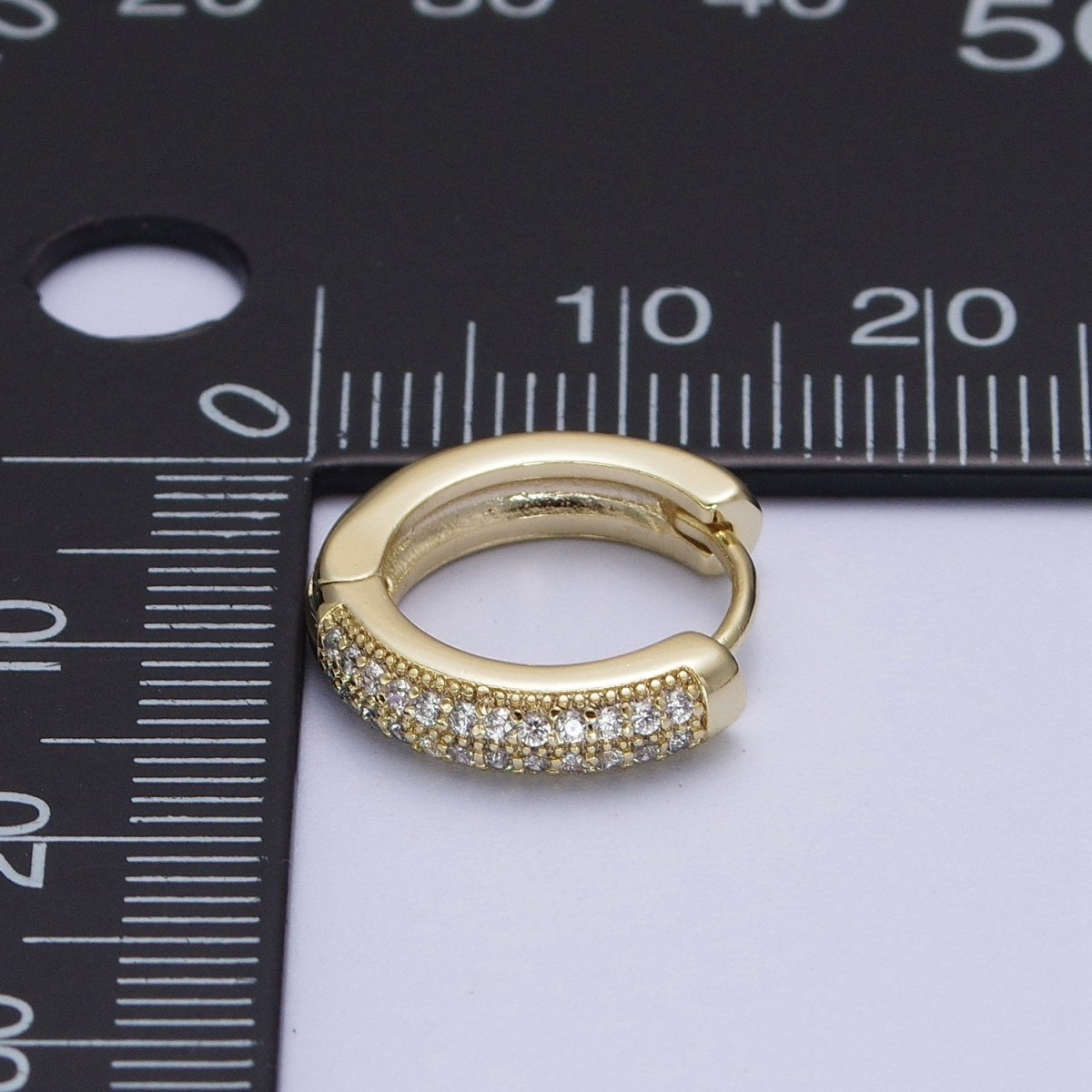 Diamond CZ Huggie Hoop Earrings / 14k Gold Filled Double Row Micro Pave Petite Diamond Huggie Hoop Earring for Everyday Use. Y-002 - DLUXCA