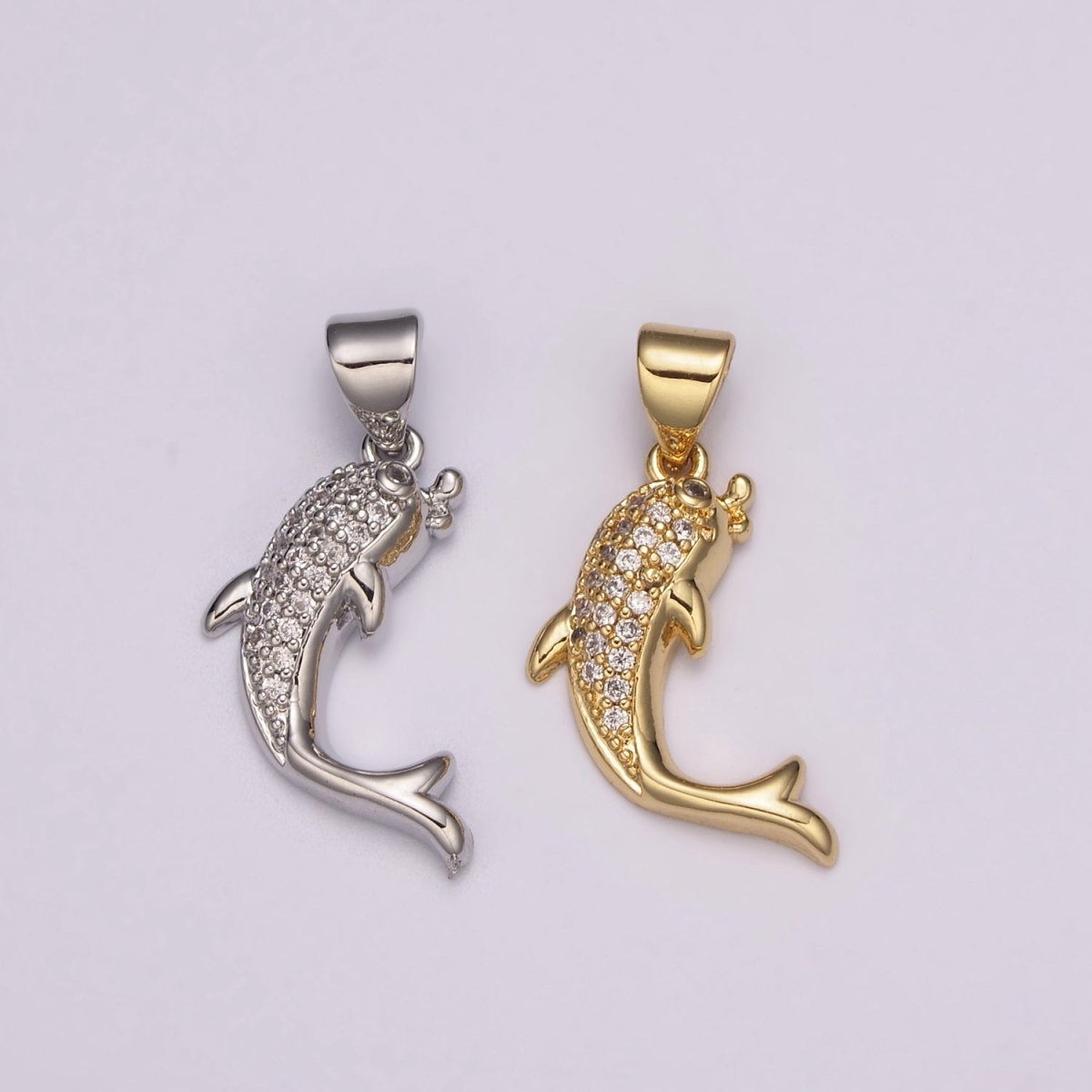 Dolphin Charm Necklace Micro Pave Dolphin Pendant Ocean Under the Sea Inspired Silver Pendant N-491 N-492 - DLUXCA