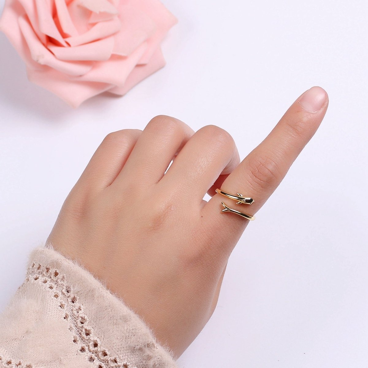 Dolphin Ring Adjustable Open Ring for Animal Lover Under the sea Inspired Jewelry - DLUXCA