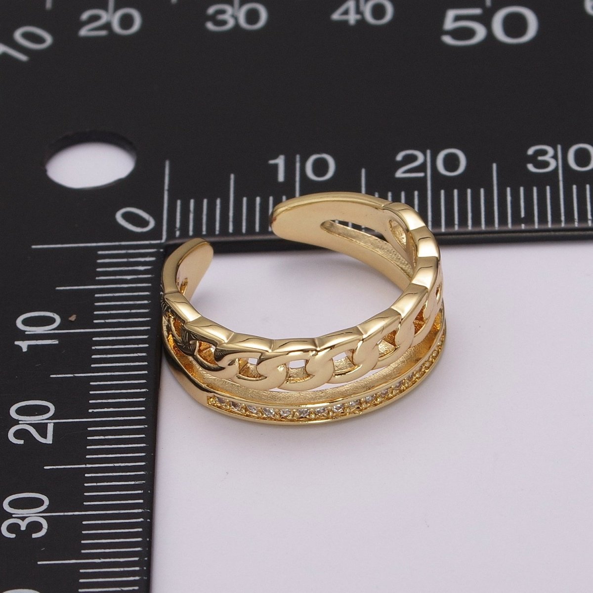 Double Band Chain Ring Design Gold Stackable Modern Minimalist Trending Ring Accessory U-129 - DLUXCA