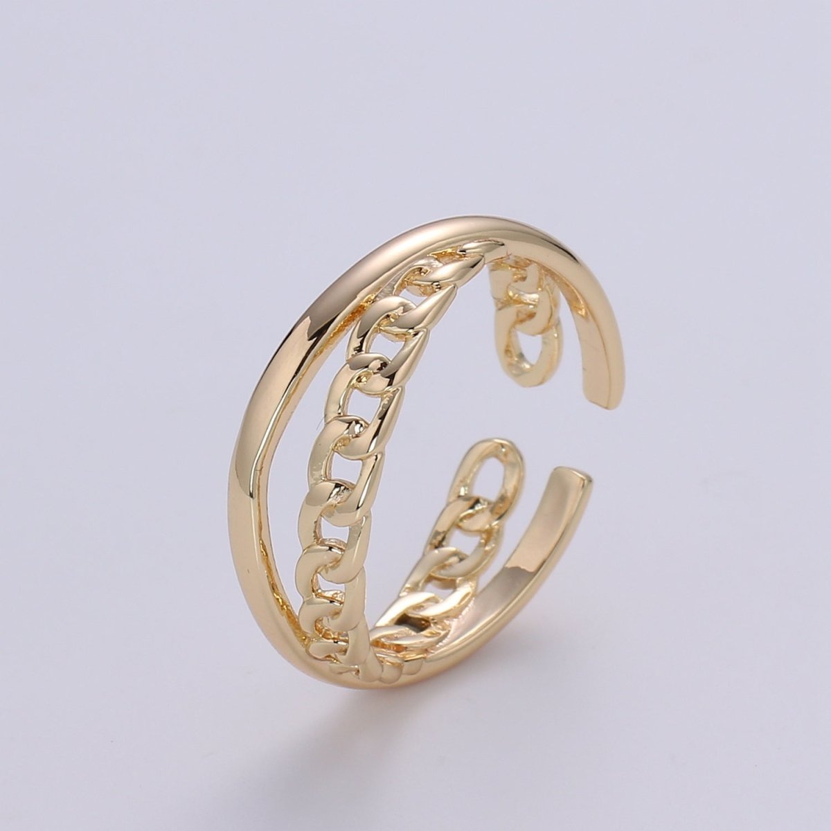Double Band Cuban Chain Sphere, Statement Ring, Gold Plated Ring, Open Band Ring, Perfect Gift For Her O-338 - DLUXCA