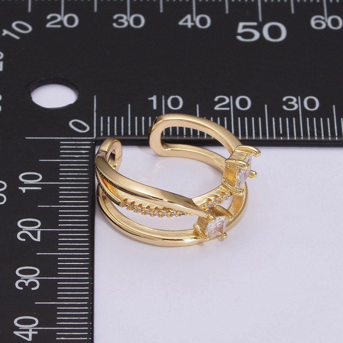 Double Band Ring 18K Gold Filled Micro Pave Ring Open adjustable Jewelry U-027 - DLUXCA