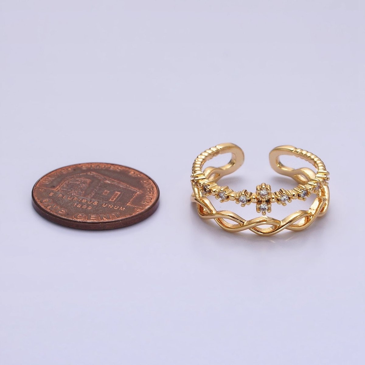 Double Band Ring Gold Twist Knot Band Open Adjustable Ring O-1809 O-1810 - DLUXCA