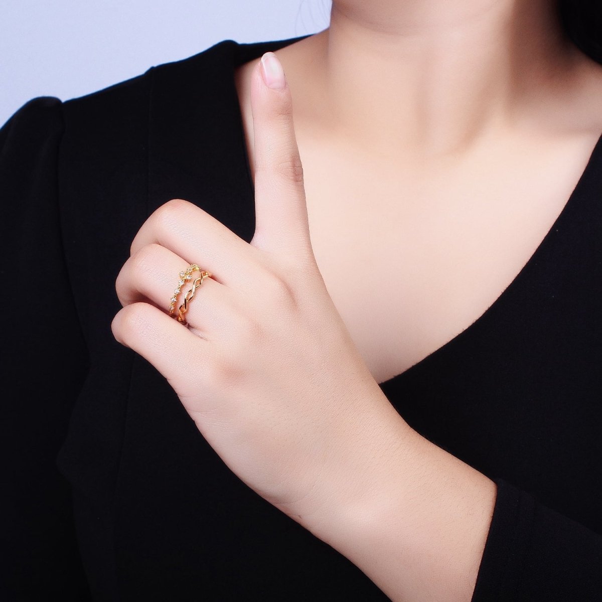 Double Band Ring Gold Twist Knot Band Open Adjustable Ring O-1809 O-1810 - DLUXCA