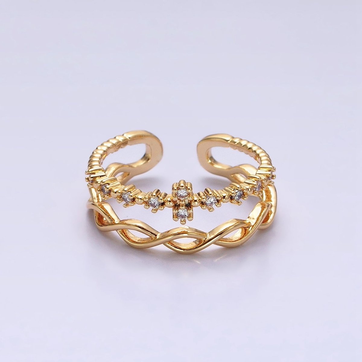 Double Band Ring Gold Twist Knot Band Open Adjustable Ring O-1809 O-1810 - DLUXCA