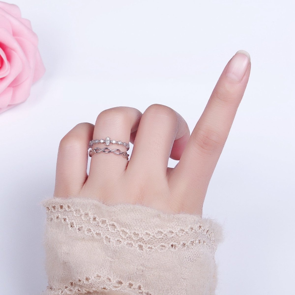 Double Band Ring Gold Twist Knot Band Open Adjustable Ring O-1809 O-1810 - DLUXCA