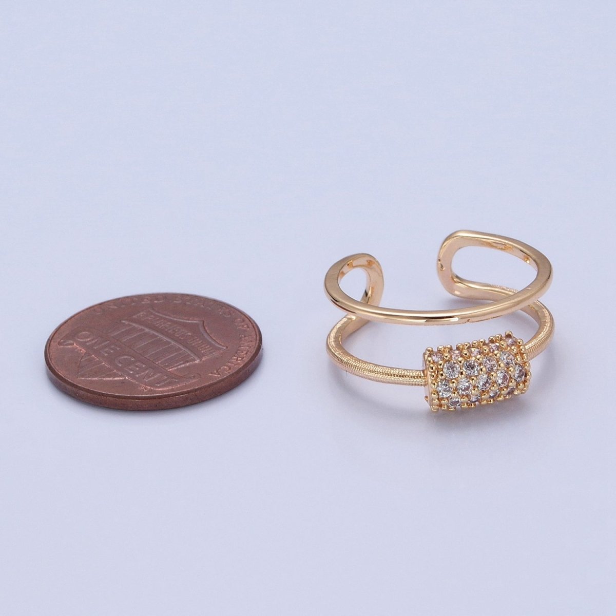 Double Band Ring with Pave Tube For Statement Jewelry Stackable Ring O-733 - DLUXCA