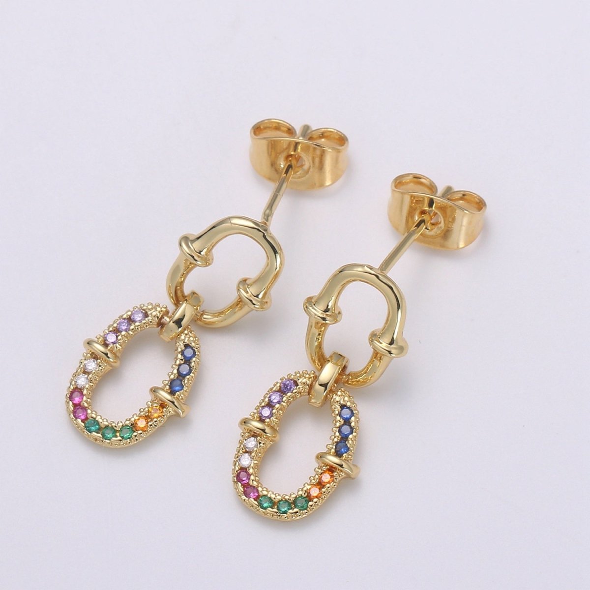 Double Eternity Design 24K Gold Multi Color Pave Cz Stud Earring, Simplicity Rolo Metro Design Earring, , Q-540 - DLUXCA