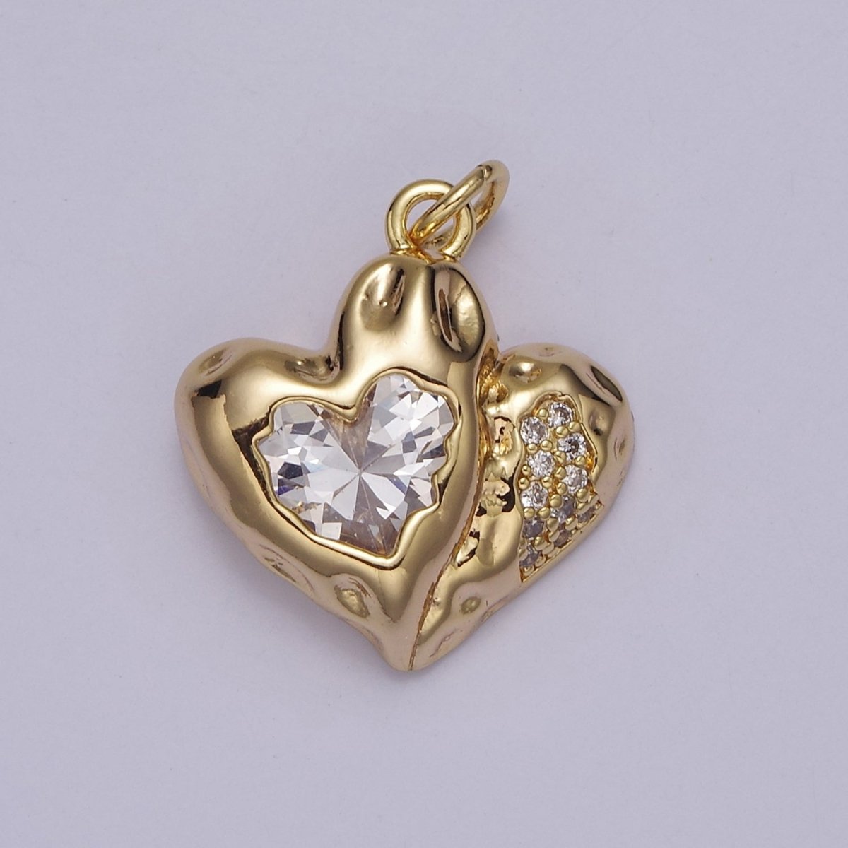 Double Heart Charm 18K Gold Filled Cubic Heart Charm Black Clear Pink Heart Charms Love Jewelry Pendants Necklace Bracelet E-231 E-331 E-332 - DLUXCA