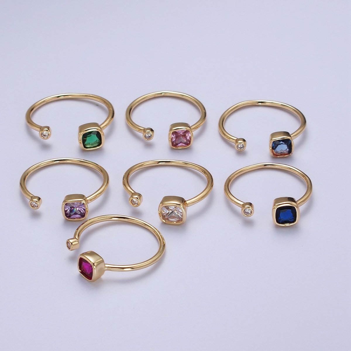 Double Mini CZ Cube Cubic Zirconia CZ Open Adjustable Gold Ring | Y-468 ~ Y-474 - DLUXCA