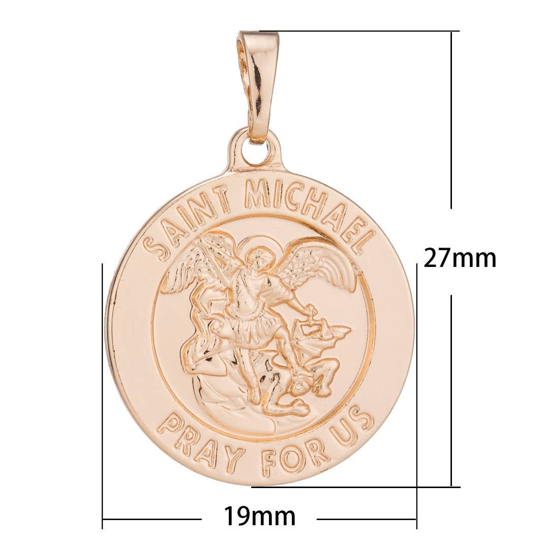 Double Side Saint Michael Pendant Double Sided Coin St Michael Pray for us Pendant - Rose Gold Pendant - Religious Medallion Charms H-592 - DLUXCA