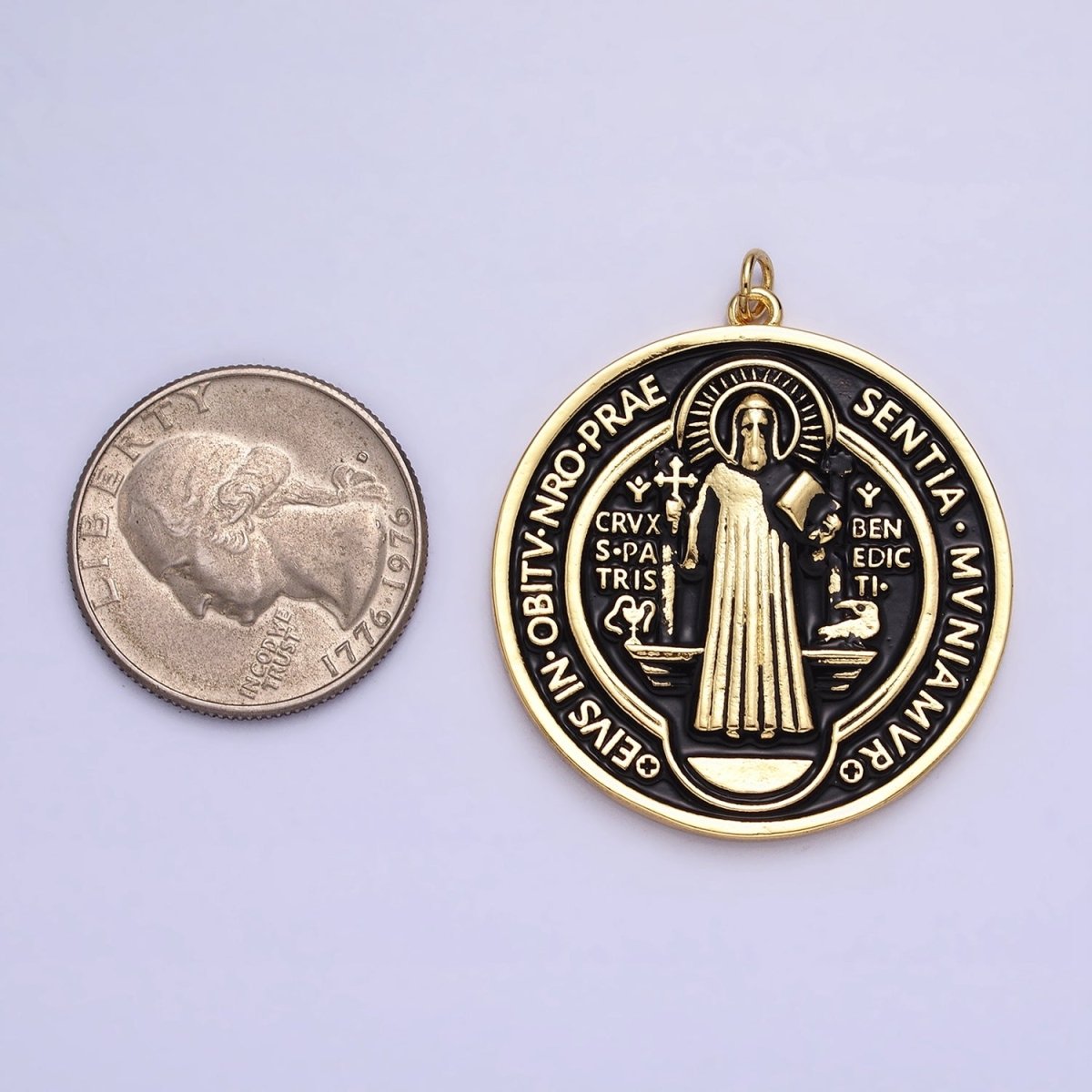 Double Sided 24K Gold Filled Saint Benedict Charm Enamel Black White Religious Pendant | AC464 AC465 - DLUXCA