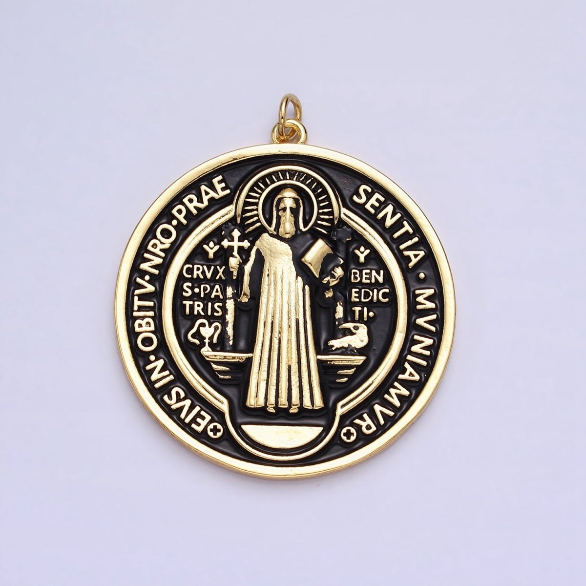 Double Sided 24K Gold Filled Saint Benedict Charm Enamel Black White Religious Pendant | AC464 AC465 - DLUXCA
