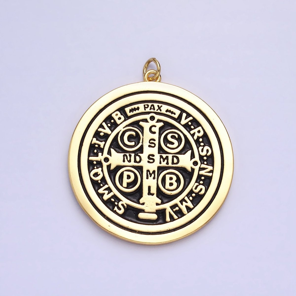 Double Sided 24K Gold Filled Saint Benedict Charm Enamel Black White Religious Pendant | AC464 AC465 - DLUXCA