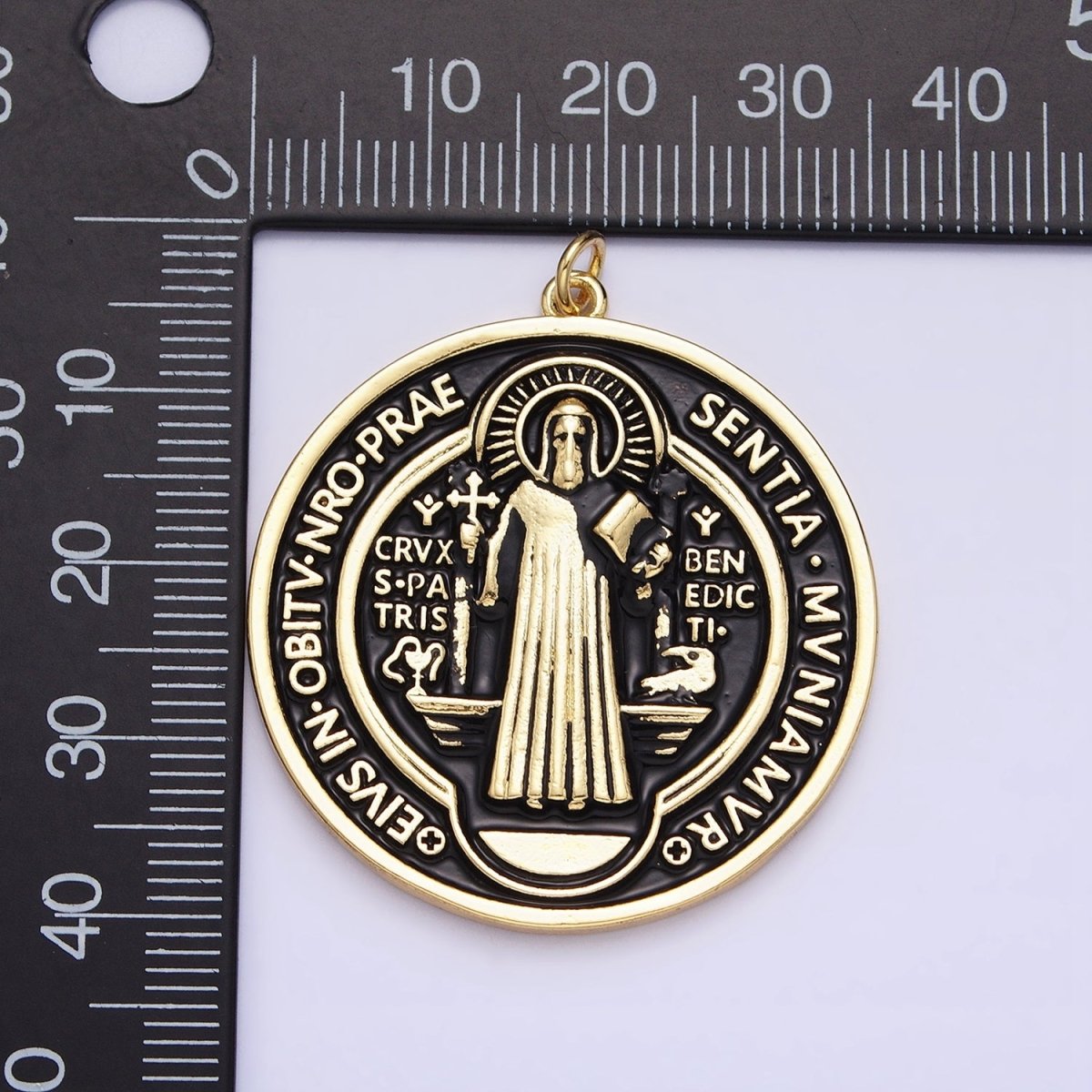Double Sided 24K Gold Filled Saint Benedict Charm Enamel Black White Religious Pendant | AC464 AC465 - DLUXCA