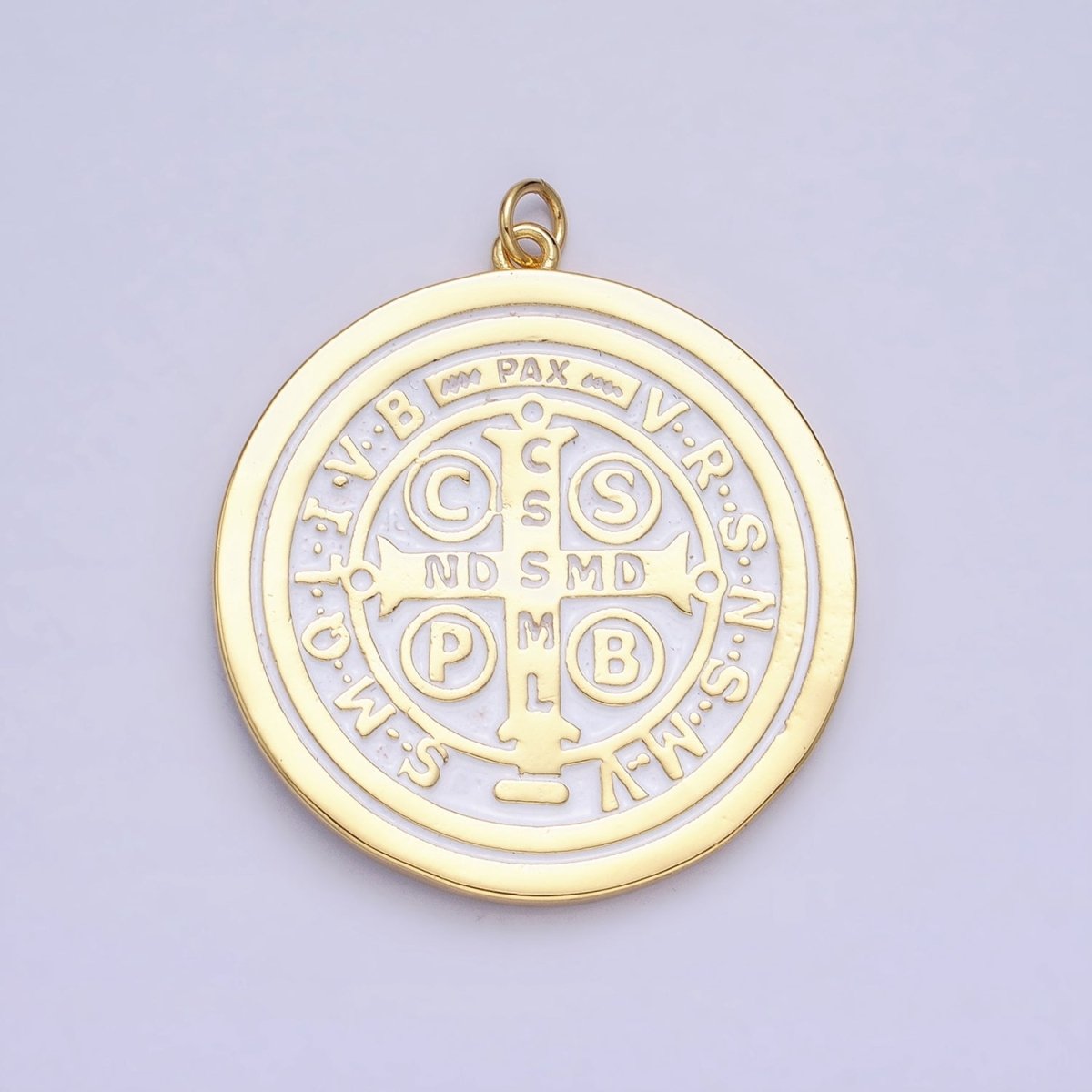 Double Sided 24K Gold Filled Saint Benedict Charm Enamel Black White Religious Pendant | AC464 AC465 - DLUXCA
