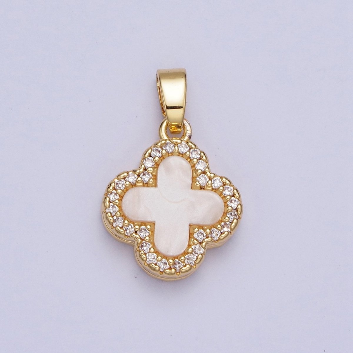 Double Sided Black and White Quatrefoil Lucky Four Clover Pendant with Micro pave Cubic Zirconia Pendant For DIY Necklace Making | X-521 - DLUXCA