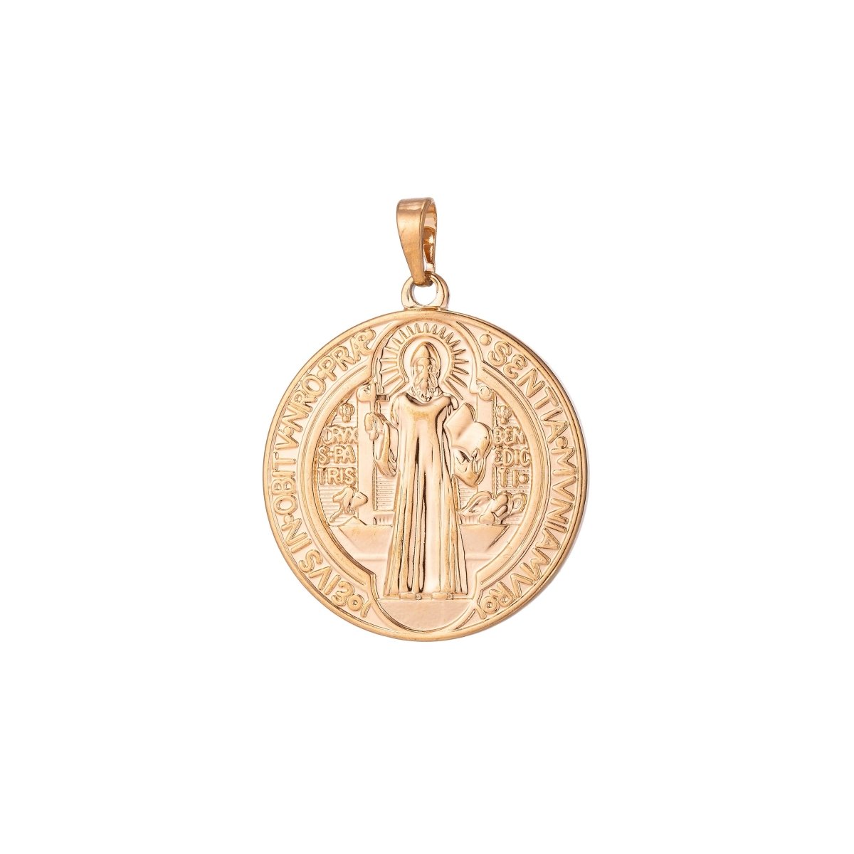 Double Sided Gold Filled Coin Saint Benedict Charm Medallion for Bracelet Necklace Pendant Earring Findings for Jewelry Making H-866 I-756 - DLUXCA