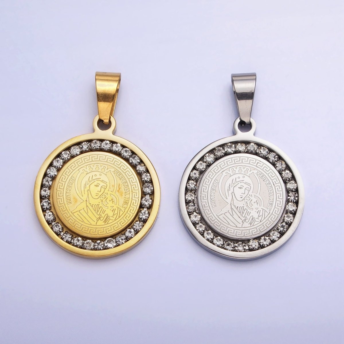 Double Sided Our Lady of Perpetual Help Medallion Virgin Mary Madonna Pendant Catholic Religious Supply in Stainless Steel P-1116 - DLUXCA