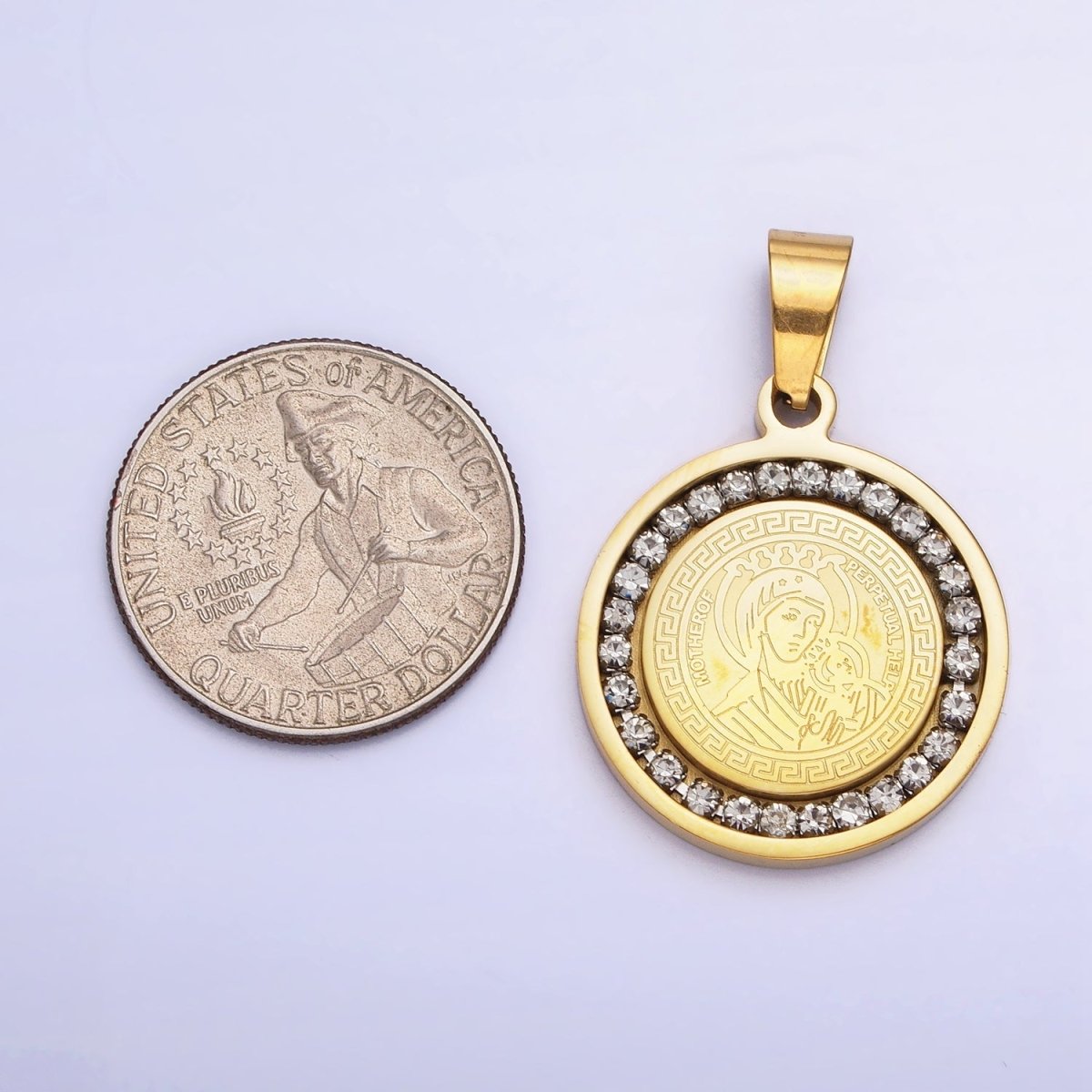Double Sided Our Lady of Perpetual Help Medallion Virgin Mary Madonna Pendant Catholic Religious Supply in Stainless Steel P-1116 - DLUXCA