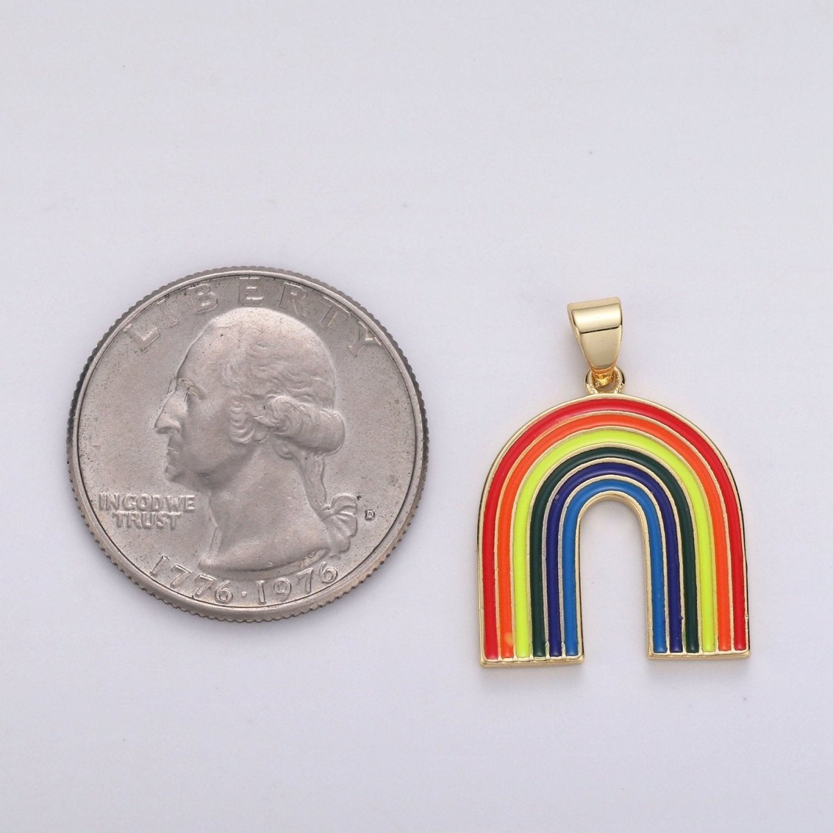 Double Sided Rainbow Pendant Charm - 14k Gold Filled Rainbow Pendant for Necklace Earring Bracelet Component Multi Color Enamel Charm J-050,J-051 - DLUXCA