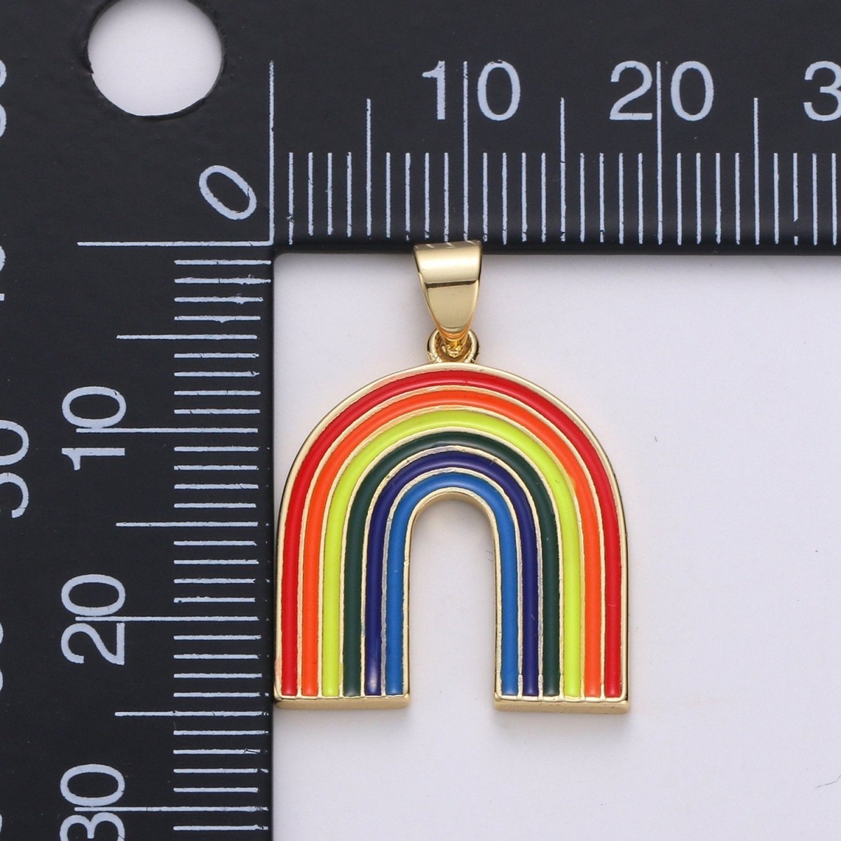 Double Sided Rainbow Pendant Charm - 14k Gold Filled Rainbow Pendant for Necklace Earring Bracelet Component Multi Color Enamel Charm J-050,J-051 - DLUXCA