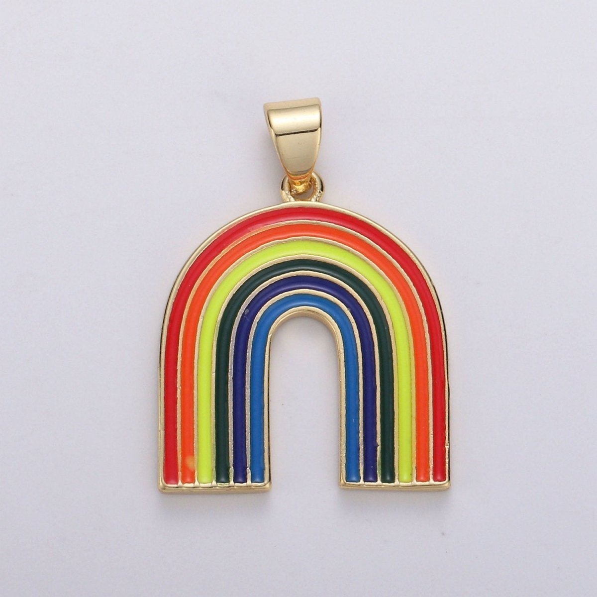 Double Sided Rainbow Pendant Charm - 14k Gold Filled Rainbow Pendant for Necklace Earring Bracelet Component Multi Color Enamel Charm J-050,J-051 - DLUXCA