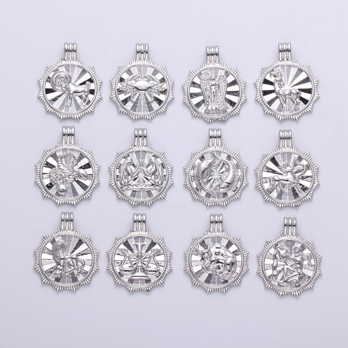 Double Sided Silver Zodiac Horoscope Sign Constellation Medallion Pendant Charm Coin Charm for Necklace Jewelry Making A-404-A-415 - DLUXCA
