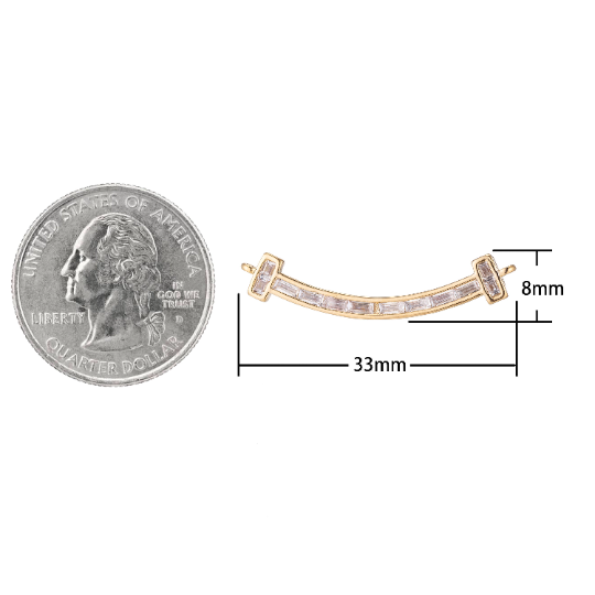 Dainty Gold Rectangle Crystal Bar Bracelet Connector, Simple Gorgeous Micro Pave CZ Charm, Necklace Pendant for Jewelry Making - DLUXCA