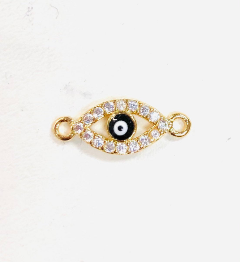 Cubic Zirconia Outlined Evil Eye Protection Gold Filled Cooper Charm Connector Crystal Rhinestone CZ Pave Czech Made For Bracelet, F338, F615, F616 - DLUXCA