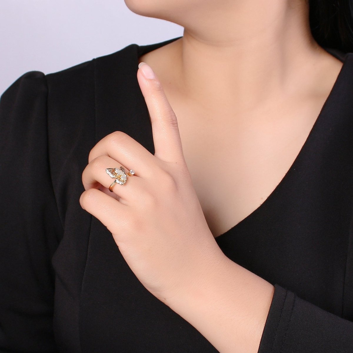 Elegant 18K Gold Filled Butterfly Adjustable Ring O-359 - DLUXCA