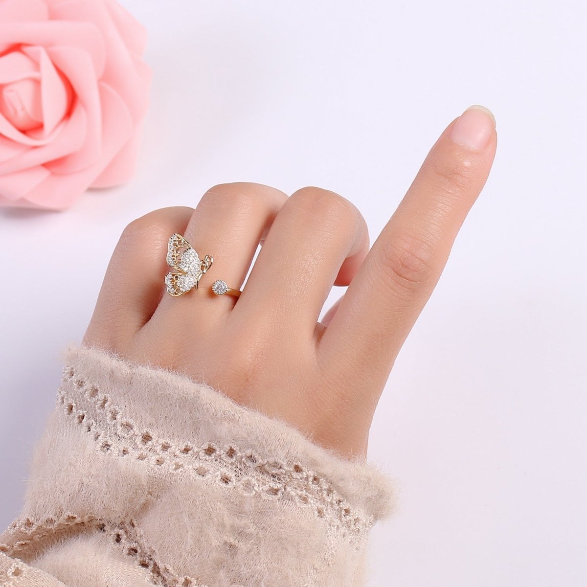 Elegant 18K Gold Filled Butterfly Adjustable Ring O-359 - DLUXCA