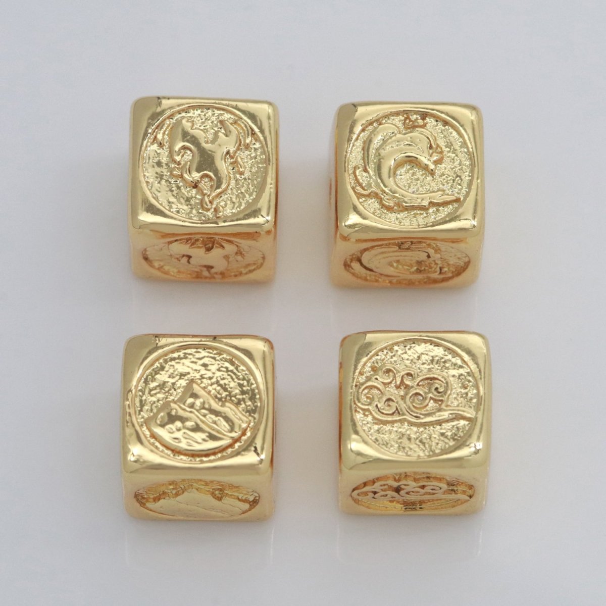 Element Bead Collection Gold Element Charm Fire Wind Earth Ocean Wave Bead Spacer 14K Gold Filled Cube Beads for Bracelet Supply B-637 to B-640 - DLUXCA