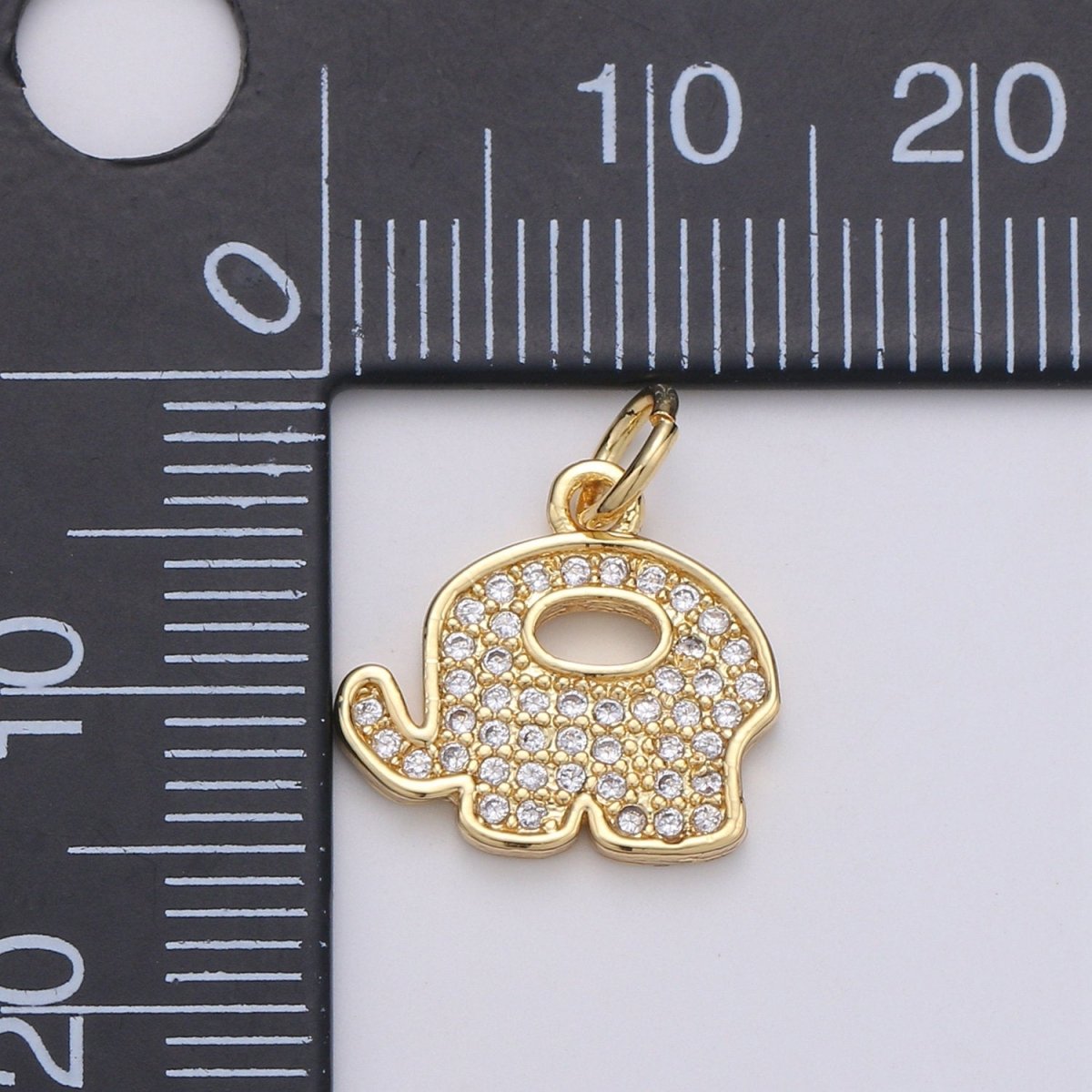 Elephant 14K Gold Filled Charm Good Luck Charms, Micro Pave Deity Charm, Clear CZ Gold Charm, Wisdom Charm Dainty Jewelry Supply D-760 - DLUXCA