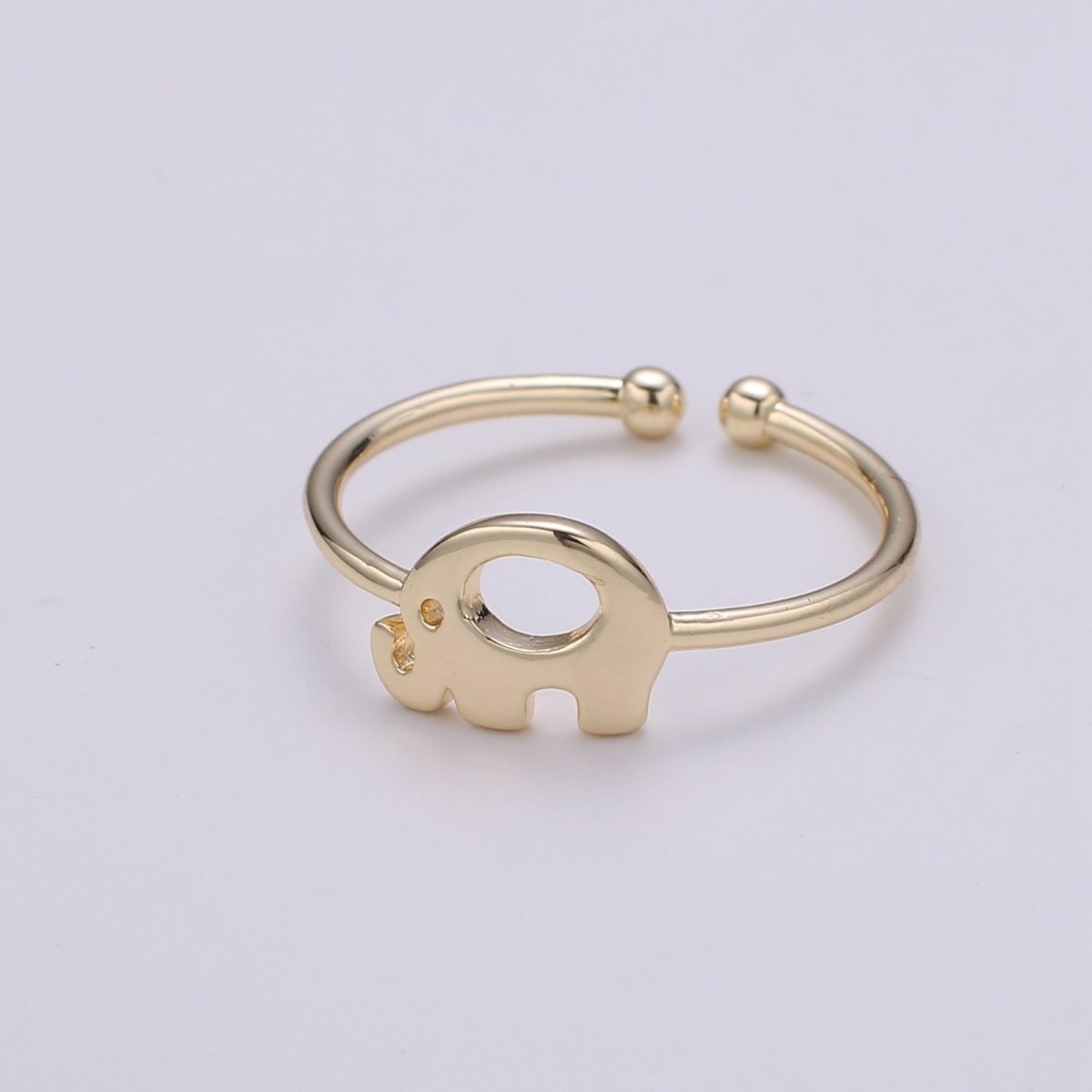 Elephant 18k Gold Ring, Adjustable Gold Curb Ring, Simple Animal Ring, The Forest R-266 - DLUXCA