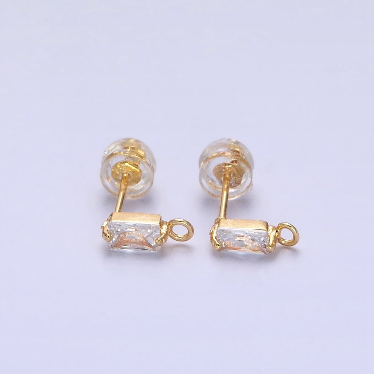 Emerald Cut CZ Diamond Stud Earring Gold Earring Post with Open Link for Earring Supply Z-178 Z-179 - DLUXCA