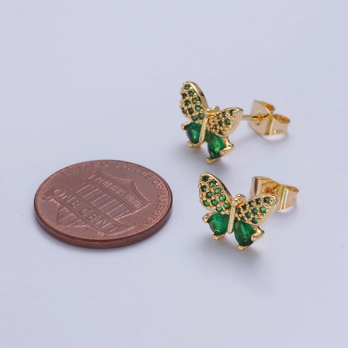 Emerald Green Cz Butterfly Stud Earring Mariposa Jewelry T-421 - DLUXCA
