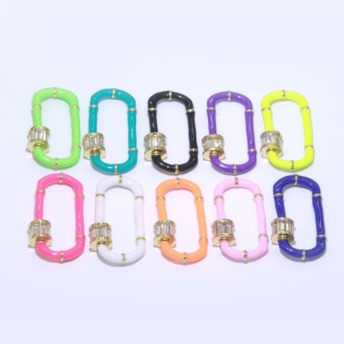 Enamel Carabiner Oval Screw Lock Clasp, Charm Link Connector 30x17mm L-373~L-382 - DLUXCA