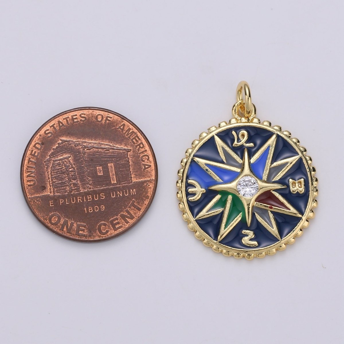 Enamel charms 24K Gold Filled compass charm, Epoxy Blue pendant, talisman charm Travel Jewelry Adventure Designer Inspired Necklace D-866 - DLUXCA