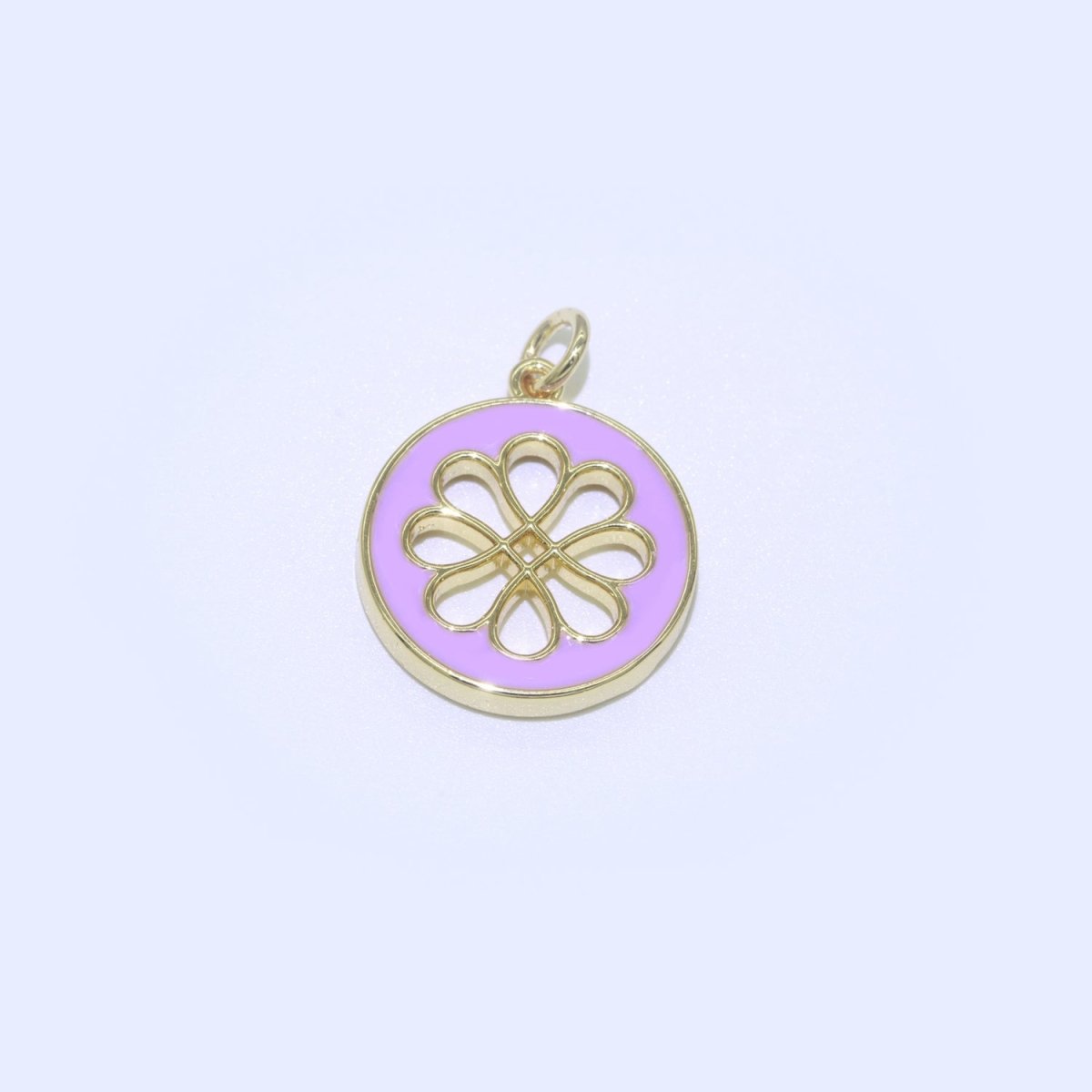 Enamel Daisy Charm 24k Gold Filled Hollow Round Charm Gold Floral Charms, Dainty Flower Pink, Teal, White, Yellow Green Pendant M-393 - M-402 - DLUXCA