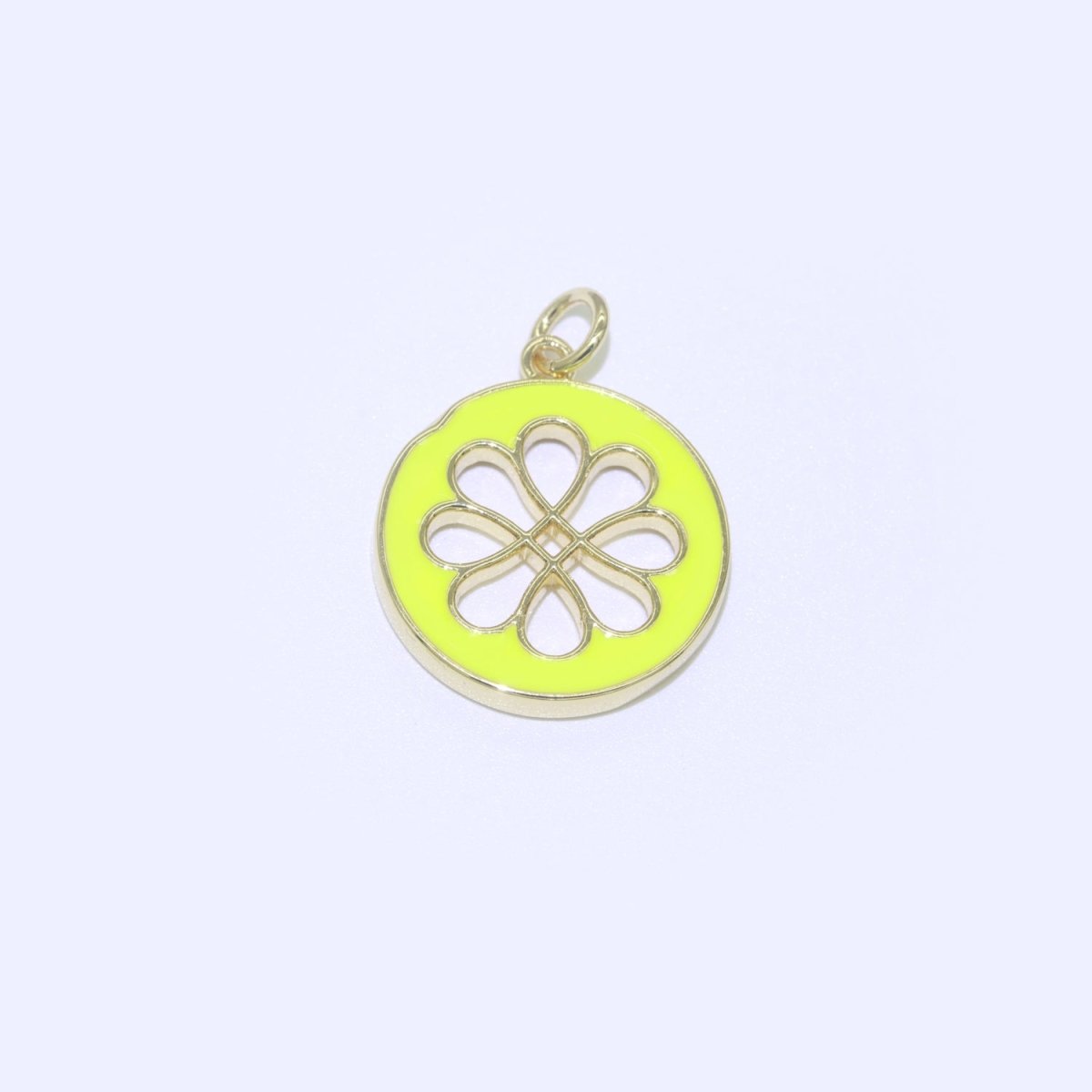 Enamel Daisy Charm 24k Gold Filled Hollow Round Charm Gold Floral Charms, Dainty Flower Pink, Teal, White, Yellow Green Pendant M-393 - M-402 - DLUXCA