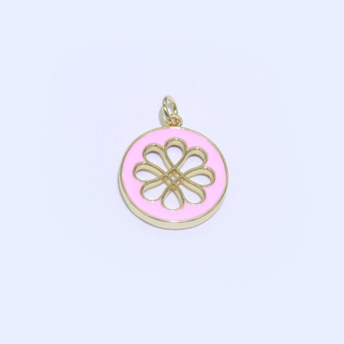 Enamel Daisy Charm 24k Gold Filled Hollow Round Charm Gold Floral Charms, Dainty Flower Pink, Teal, White, Yellow Green Pendant M-393 - M-402 - DLUXCA