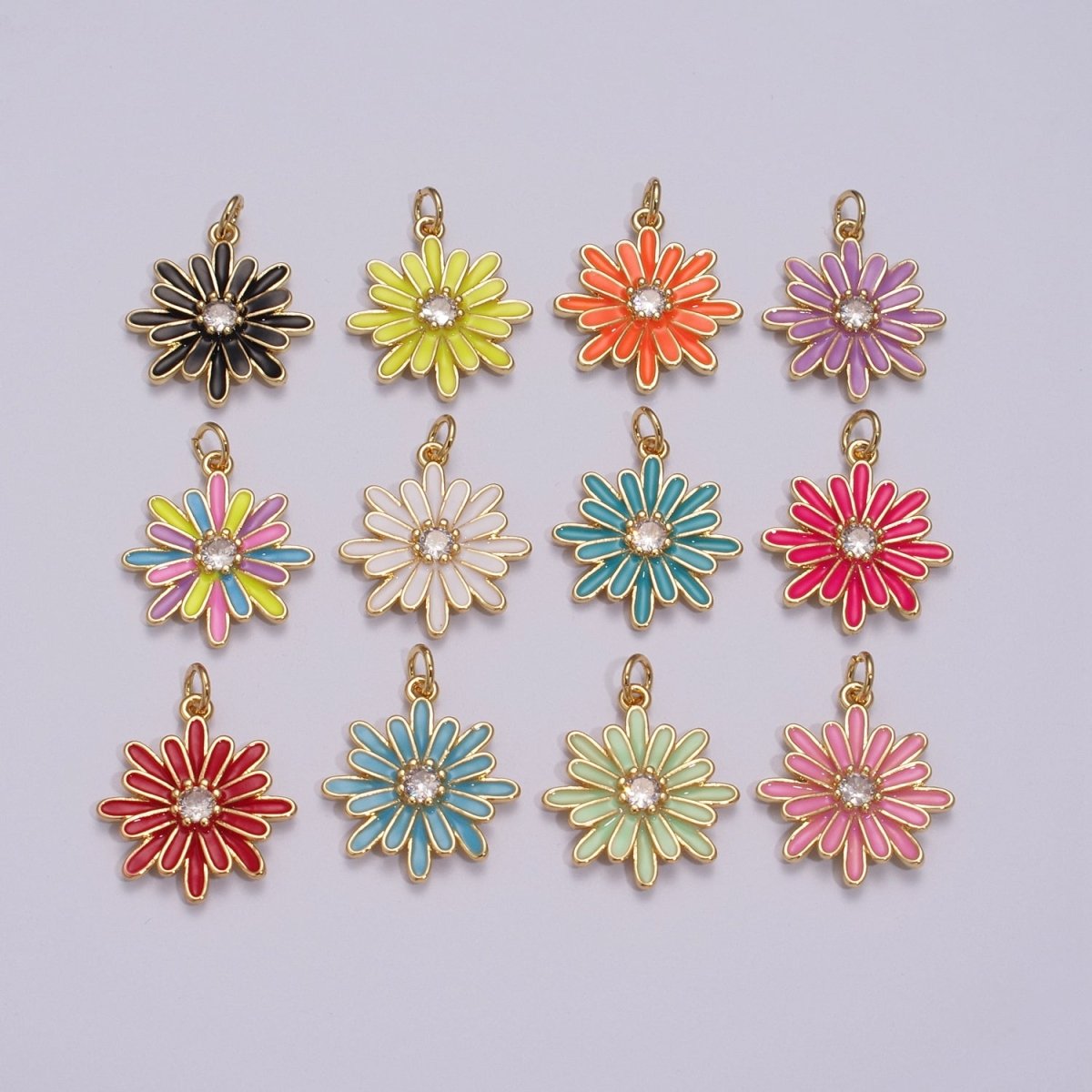 Enamel Daisy Charm Rainbow Various Color Daisy Flower Pendant for Necklace Bracelet Earring M-876 - M-887 - DLUXCA