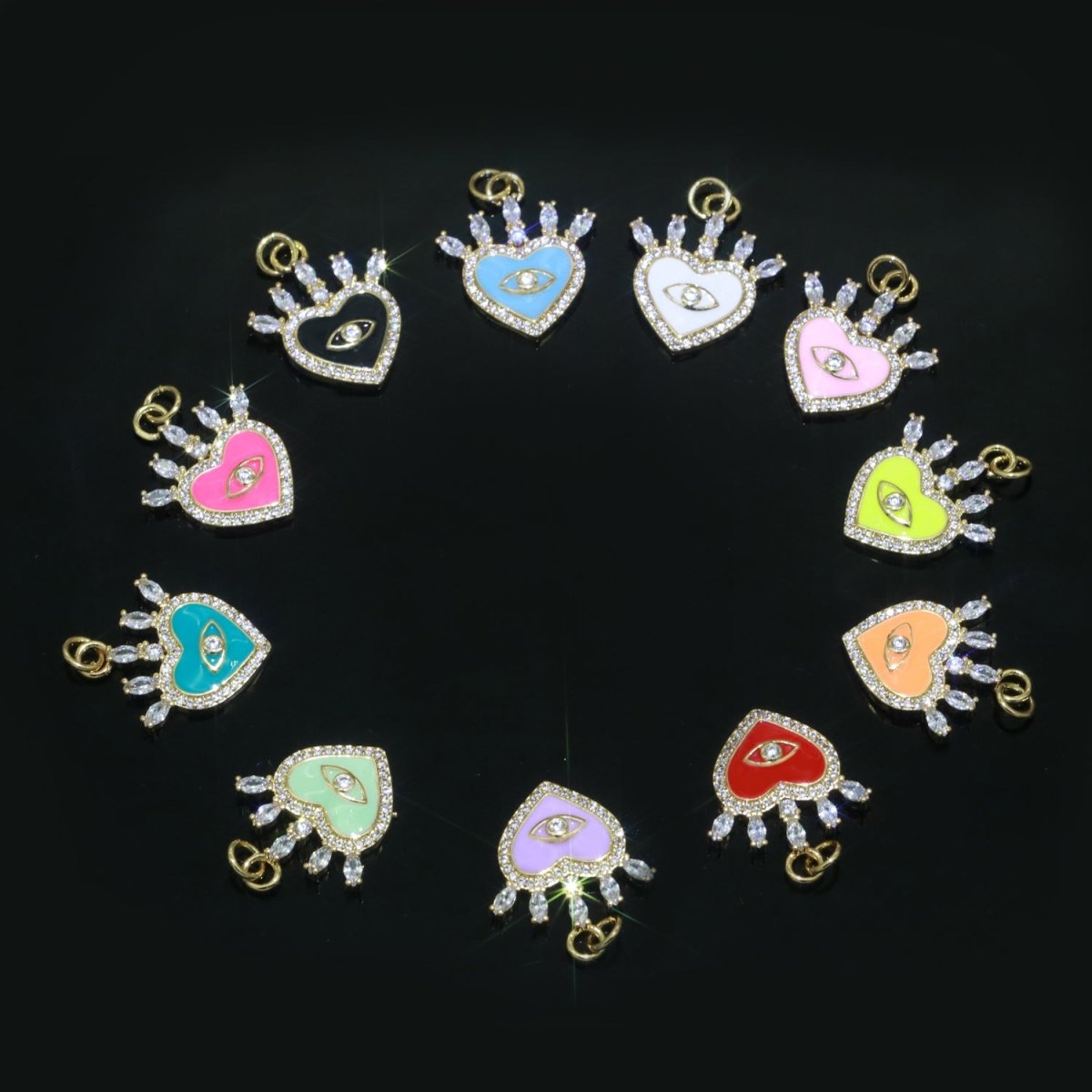Enamel Evil Eye Charm Dainty Micro Pave Cz Eye Pendant for Necklace Bracelet Earring Supply Component Black, Blue, Pink, Green, Yellow, White M-421 - M-431 - DLUXCA