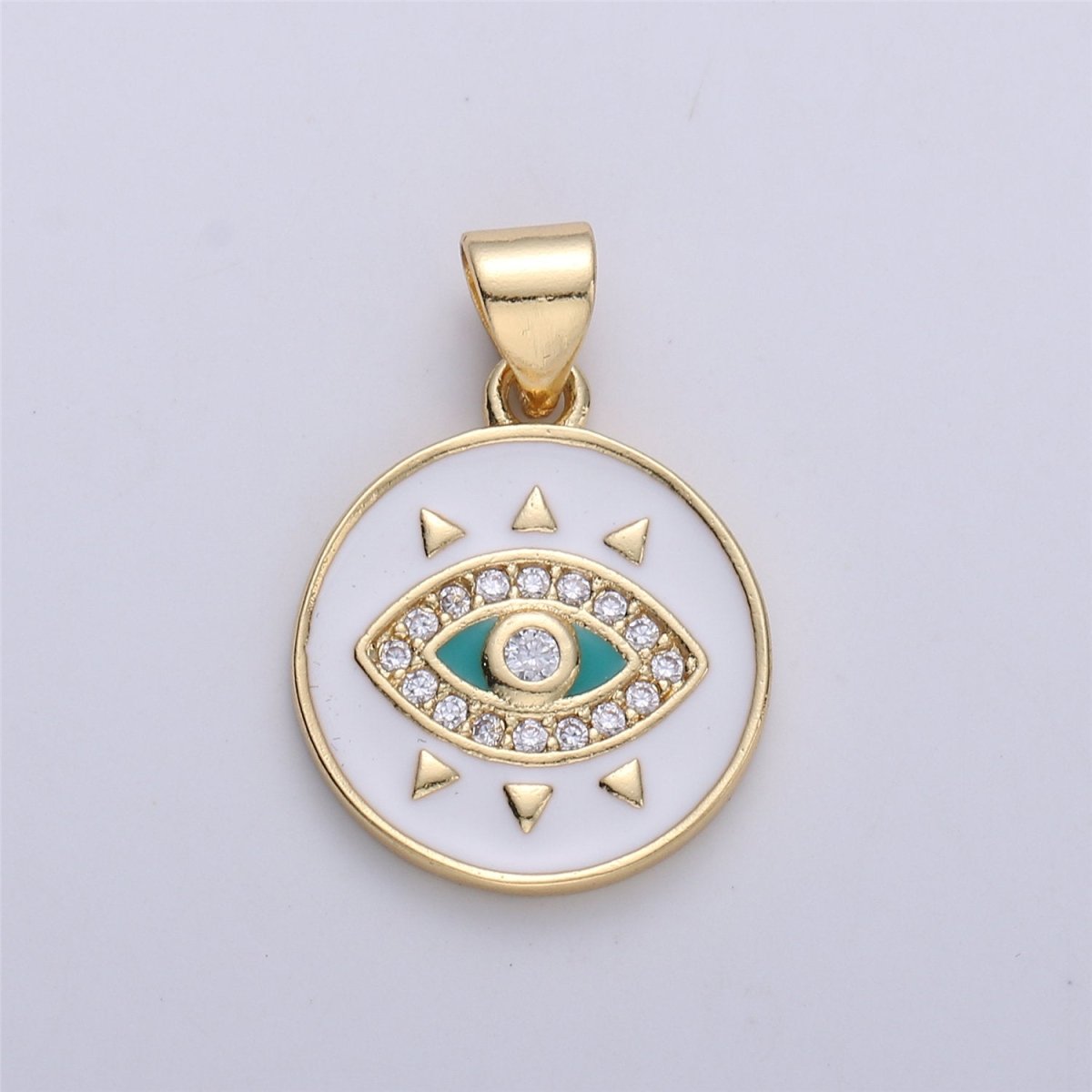 Enamel Evil Eye Charm, Red Blue White eye pendant, Enamel eye Pendant, Protection eye charm Coin Medallion Pendant 21x15mm I-174 - DLUXCA