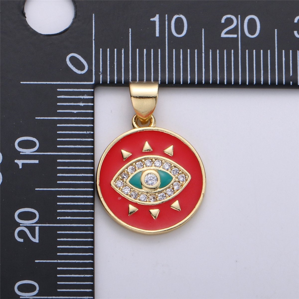 Enamel Evil Eye Charm, Red Blue White eye pendant, Enamel eye Pendant, Protection eye charm Coin Medallion Pendant 21x15mm I-174 - DLUXCA